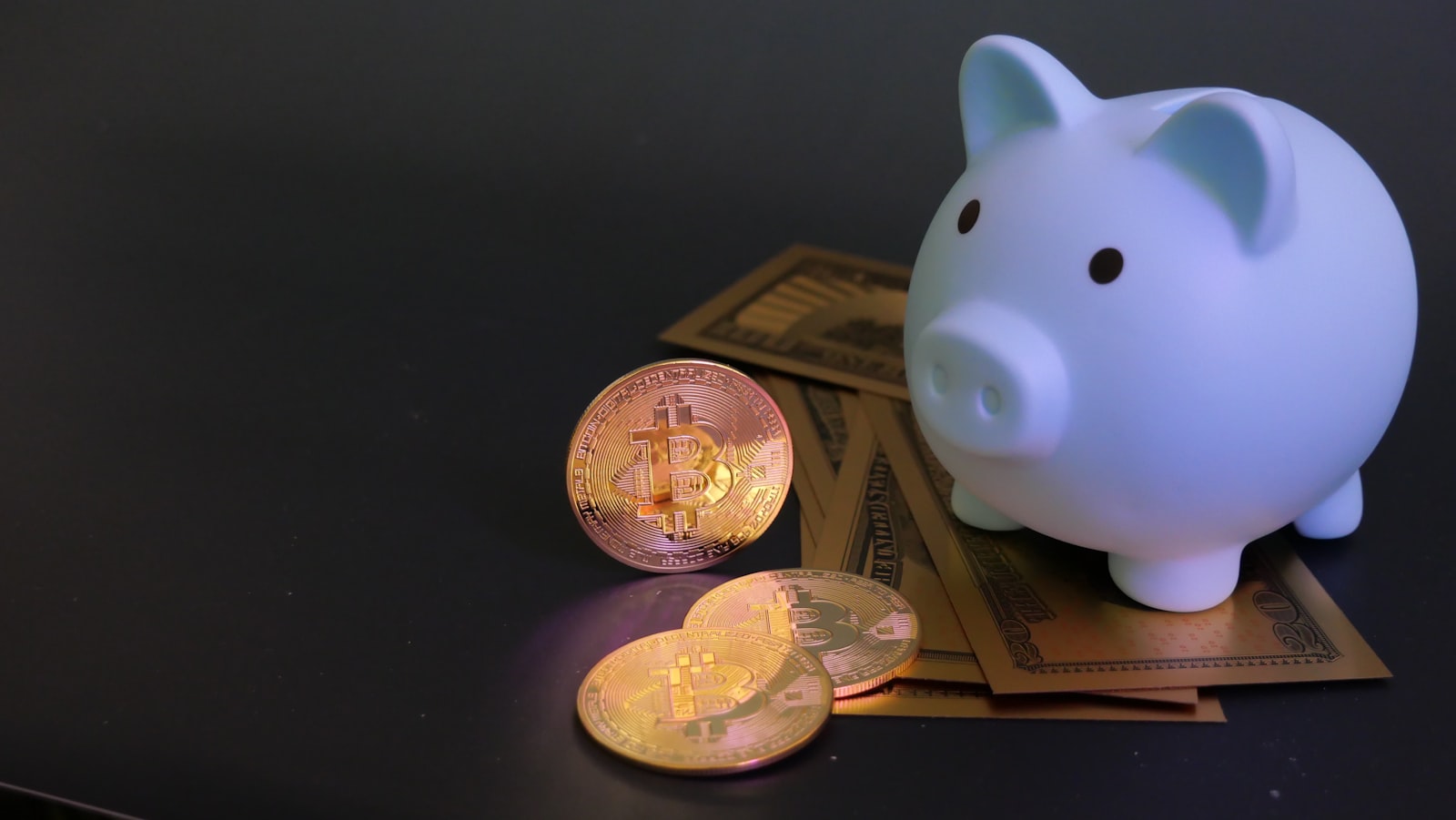 Piggy bank with coins and paper money